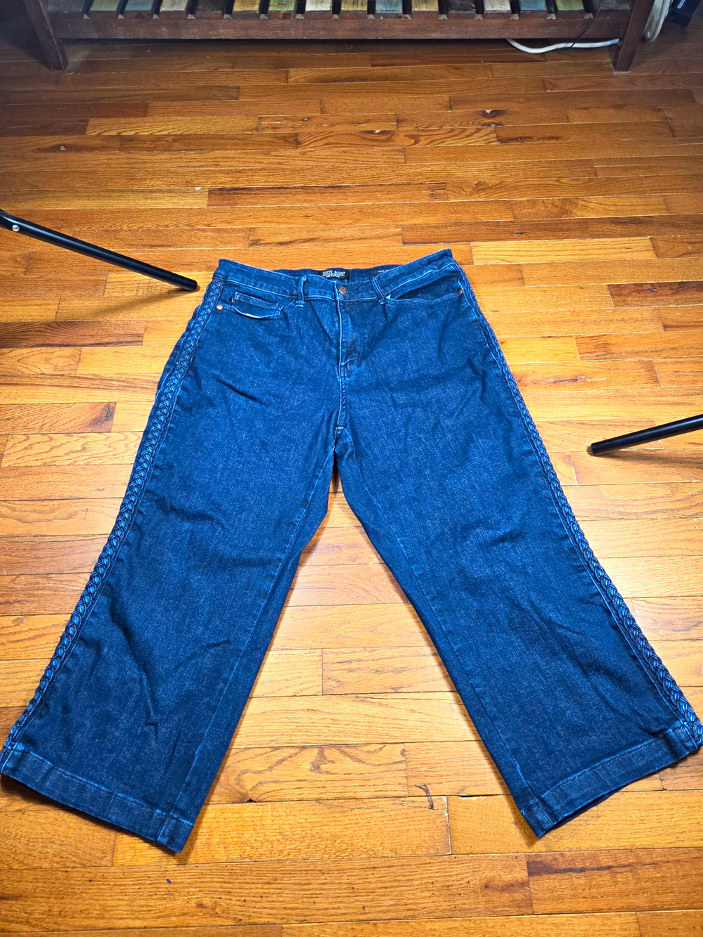 Judy Blue Womens 18W Wide Leg Jeans Dark Wash Braided Side Trim High Rise